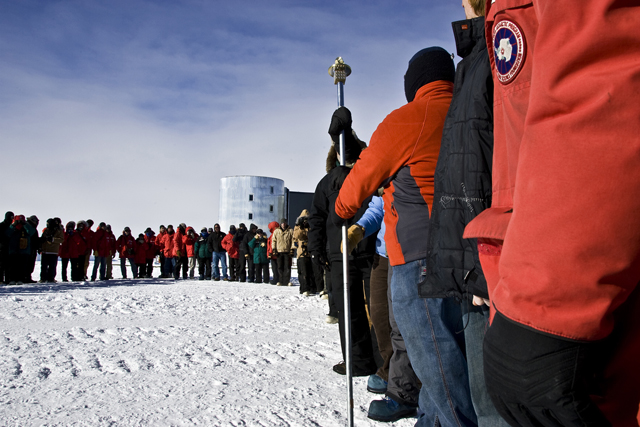 Geographic marker moved. Photo courtesy of NSF/The Antarctic Sun.